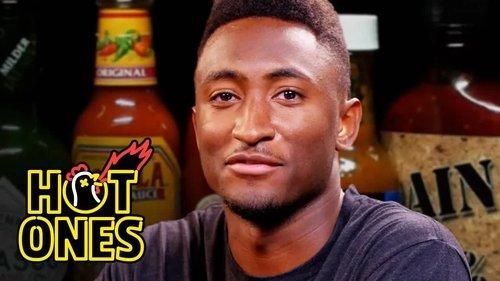 Hot Ones Season 6 Episode 3 - Marques Brownlee Ranks Hot Sauce Labels While Eating Spicy Wings