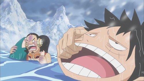 One Piece Season 15 Episode 586 - In a Real Pinch! Luffy Sinks into the Ice-cold Lake!