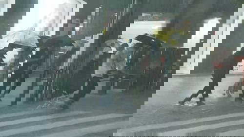 Background image for Torrential Rain Causes Flooding at Subway Station