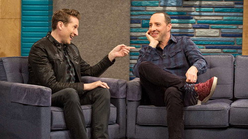 Comedy Bang! Bang! Season 5 Episode 3 - Tony Hale Wears a Blue Flannel Shirt and Fuchsia Sneakers