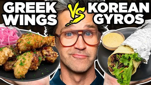Greek Korean Food vs. Korean Greek Food Taste Test still