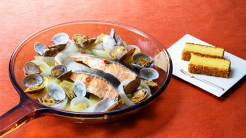 Rika's TOKYO CUISINE: Sake-steamed Salmon, Potatoes, and Clams still