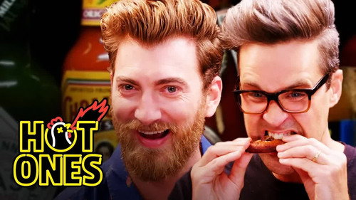 Hot Ones Season 6 Episode 11 - Rhett & Link Hiccup Uncontrollably While Eating Spicy Wings