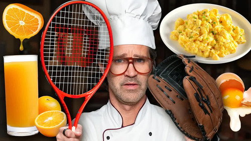 Cooking Breakfast With Sports Equipment still